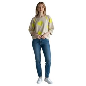 Hard Candy Y2K Sweatshirt Beige Yellow Heart Print Sequin XXL Pullover Cute Cozy